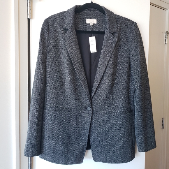 Loft Blazer Black & White Tweed Harringbone Blazer NWT Sz 14 - Picture 3 of 15